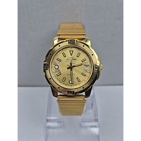 Vintage Le Mann Swiss Quartz Black Hills Gold Watch 12K Gold Leaves New Battery - Picture 1 of 10